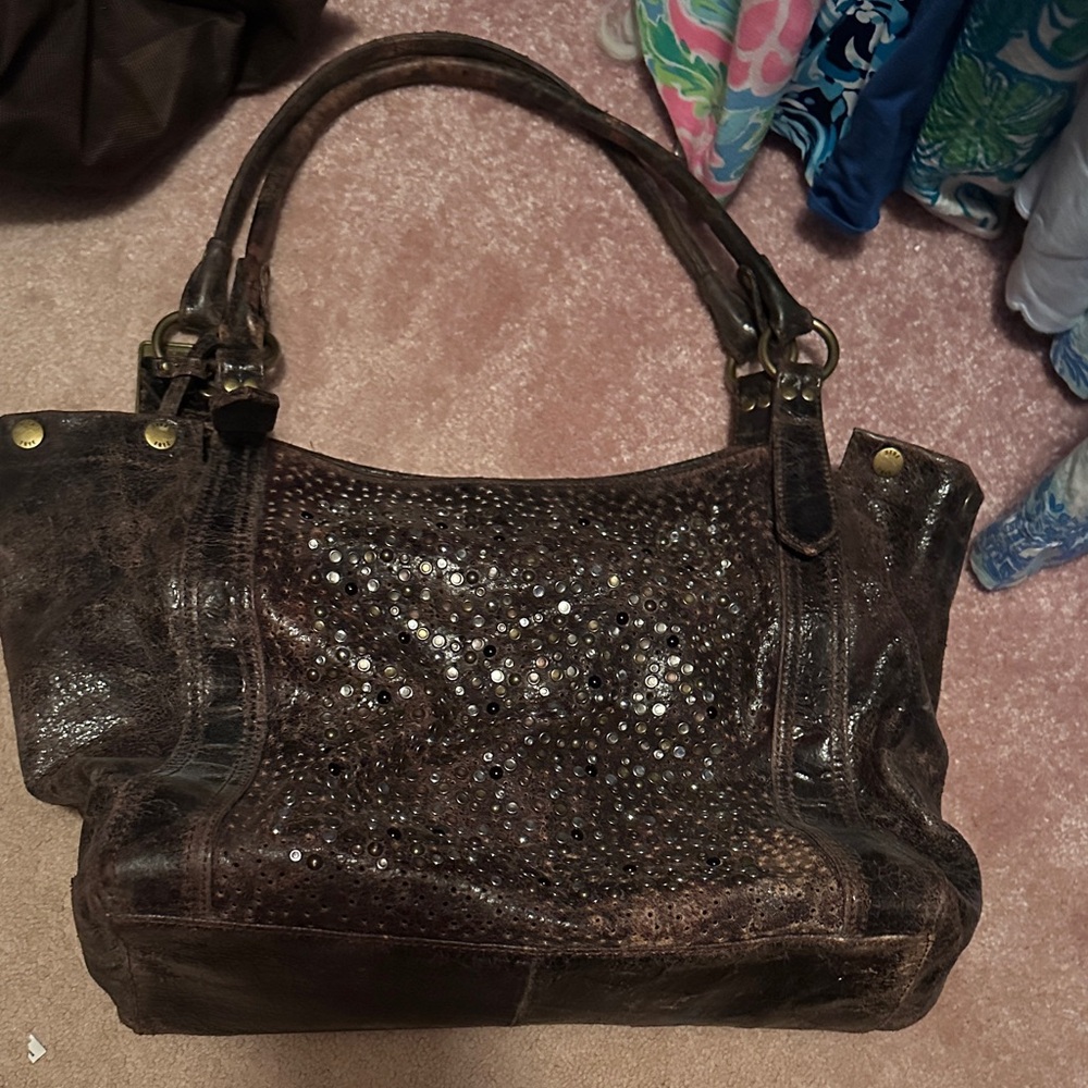Frye Dark Brown Studded Shoulder Bag